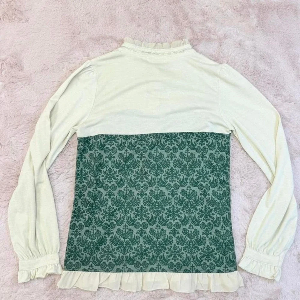 Axes Femme Jacquard Corset Blouse Lace Bow Himekaji Womens Medium green - Picture 4 of 8